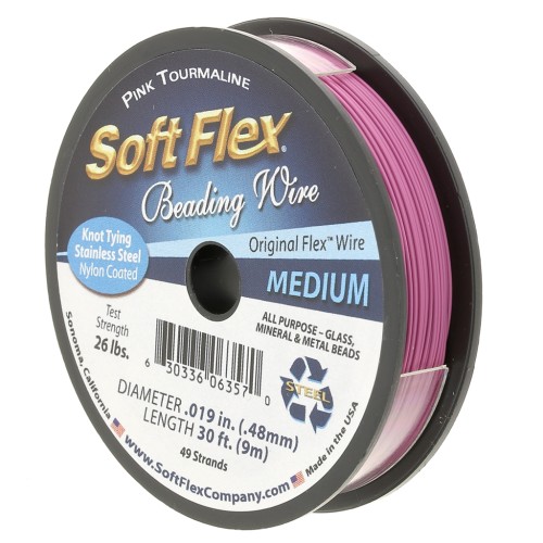 Alambre trenzado 49 hilos 0,48 mm - Soft Flex Medium - Turmalina rosa x9m