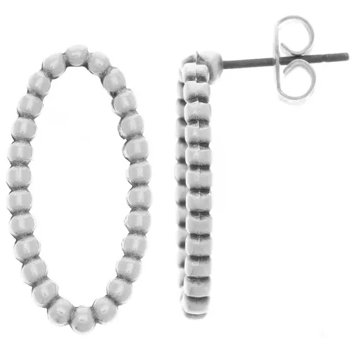 Pendientes ovalados con bolitas 22x11mm Plata de ley envejecida x2