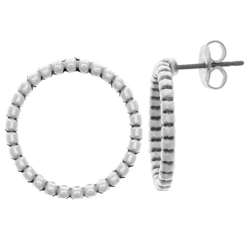 Pendientes circulares con bolitas 19 mm Plata de ley envejecida x2
