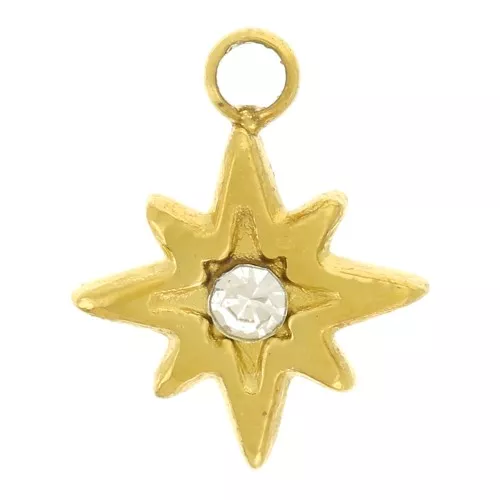 Dije estrella del norte 9x7 mm con óxido de circonio 304L acero inoxidable dorado x1