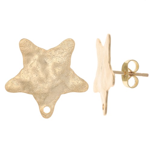 Pendientes Estrella Martillada 18x19 mm - Dorado con oro fino x2