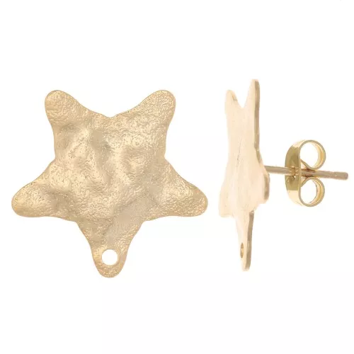Pendientes Estrella Martillada 18x19 mm - Dorado con oro fino x2