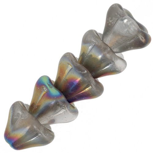 Cuentas de vidrio flor campana 6x8 mm - Crystal Vitrail mat x10