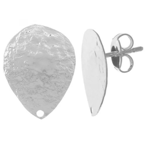 Pendientes efecto martillado 18x14 mm - Plateado fino x2
