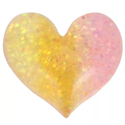 Cabujón corazón resina transparente 17x20 mm - Purpurina naranja - Rosa x1