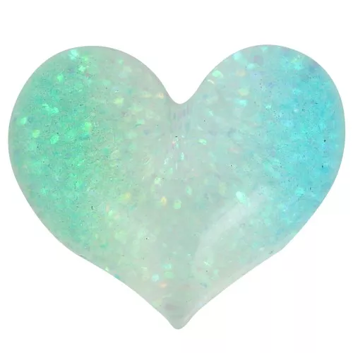Cabujón corazón resina transparente 17x20 mm - Purpurina Turquesa - Verde x1