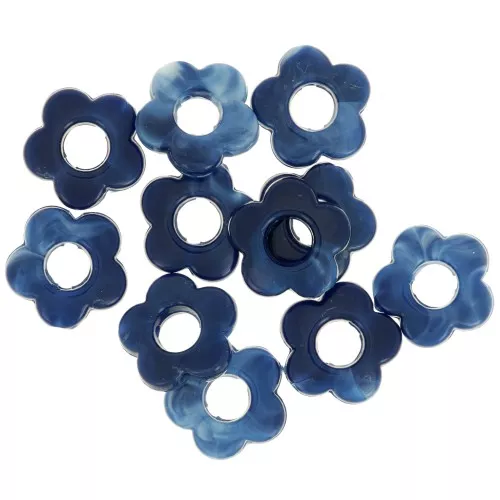Cuentas flor de resina opaca 14 mm - Azul medianoche jaspeado x4