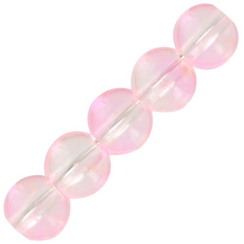 Cuentas de vidrio redondas 6 mm - Transparente - Rosa - Oro x10