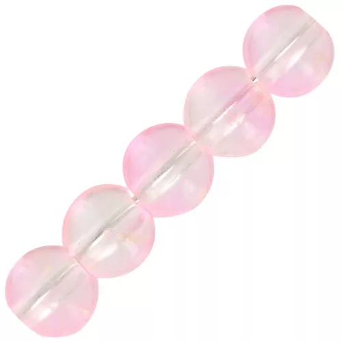 Cuentas de vidrio redondas 6 mm - Transparente - Rosa - Oro x10