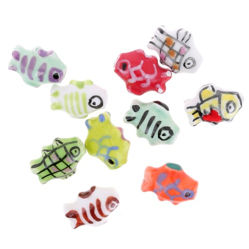 Peces de cerámica surtidos 12x15 mm - Multicolor x10