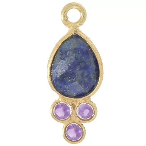 Colgante gota 18x7mm - Dorado Oro Fino - Lapiz lazuli y Amatista x1