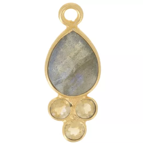 Colgante gota 18x7mm - Dorado Oro Fino - Labradorita y Citrino x1