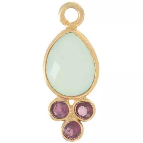 Colgante gota 18x7mm - Dorado Oro Fino - Calcedonia y Granate x1