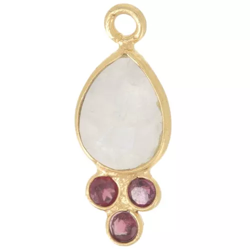 Colgante gota 18x7mm - Dorado Oro Fino - Piedra luna y granate x1