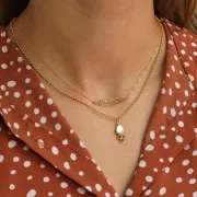 Colgante gota 18x7mm - Dorado Oro Fino - Piedra luna y granate x1