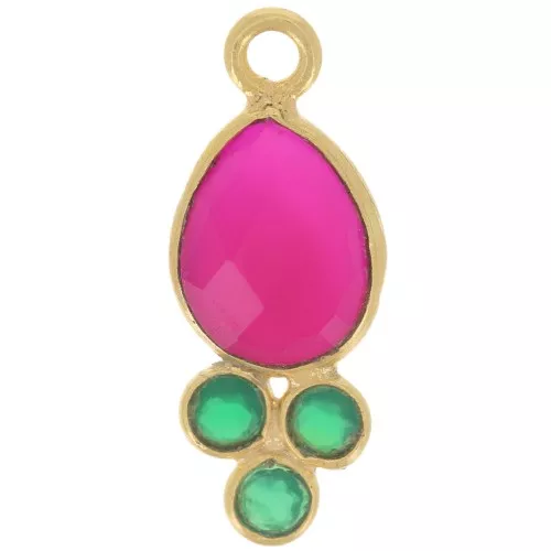 Colgante gota 18x7mm gema - Oro Fino Calcedonia Rosa&Onix Verde x1