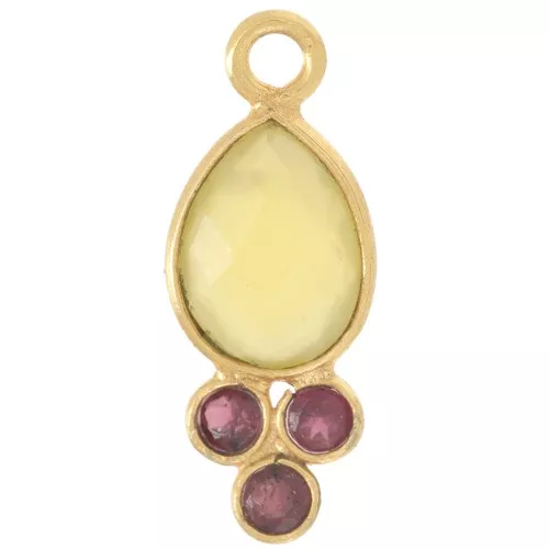 Colgante gota 18x7mm piedras preciosas - Dorado Oro Fino - Calcedonia amarilla&Granate x1