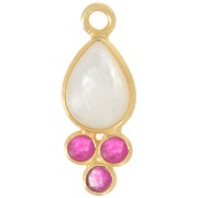 Colgante gota 18x7mm - Dorado Oro Fino - Nácar y Calcedonia rosa x1