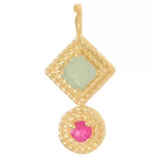 Colgante étnico 21x10 mm - Dorado con oro fino - Amazonita - Calcedonia rosa x1
