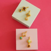 Colgante étnico 21x10 mm - Dorado con oro fino - Amazonita - Calcedonia rosa x1