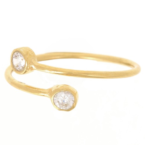 Anillo doble fino ajustable con óxidos de circonio T50 a T56 - Dorado Oro Fino x1