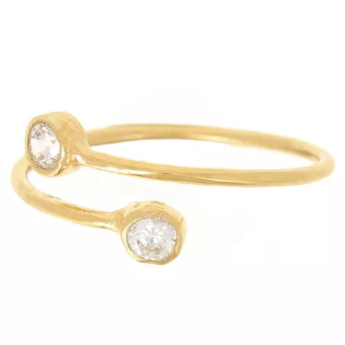 Anillo doble fino ajustable con óxidos de circonio T50 a T56 - Dorado Oro Fino x1
