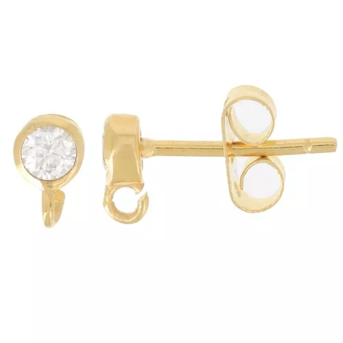 Pendientes redondos de óxido de circonio 4 mm - Aro abierto - Dorado x2