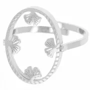 Anillo oval ajustable - motivo ginkgo - cabujón plano 18x13 mm Acero inoxidable 316L x1