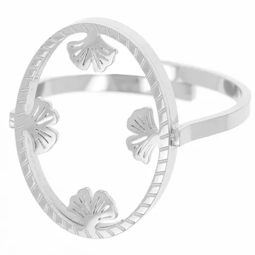 Anillo oval ajustable - motivo ginkgo - cabujón plano 18x13 mm Acero inoxidable 316L x1