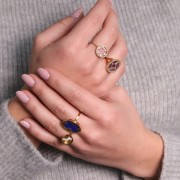 Anillo oval ajustable - motivo ginkgo - cabujón plano 18x13 mm Acero inoxidable 316L x1