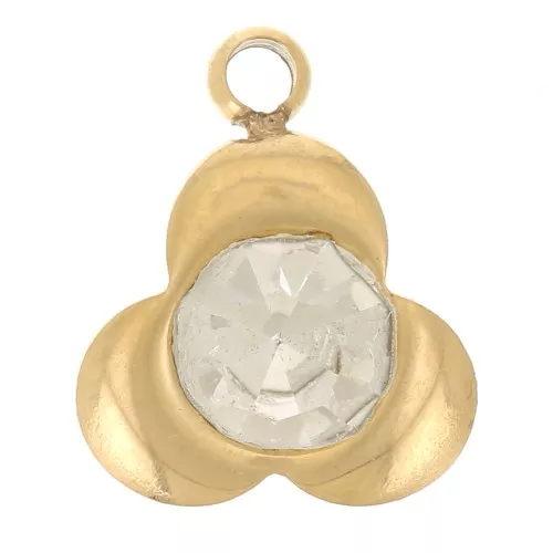 Charm flor 3 pétalos 9x7 mm con óxido de circonio Acero inoxidable 316L Dorado x1