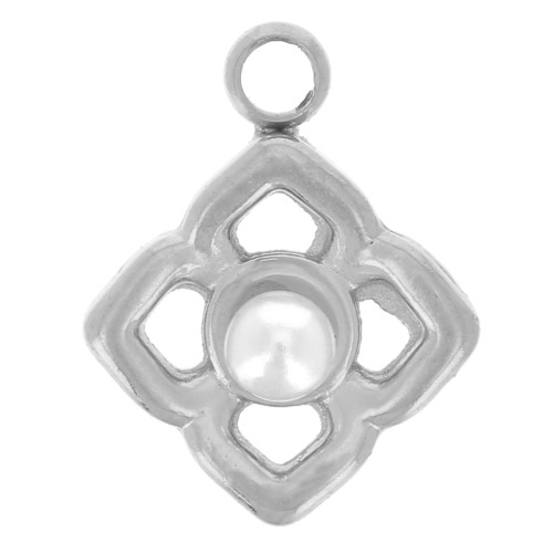 Dije de flor calada de 7 mm con cabujón de imitación de nácar Acero inoxidable 304L x1