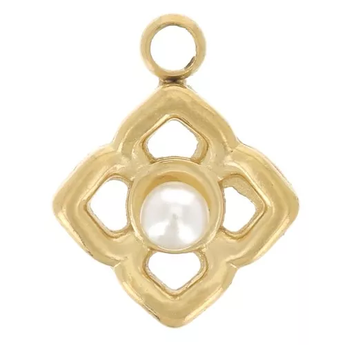 Colgante flor calada 7 mm cabujón imitación nácar 304L dorado acero inoxidable x1