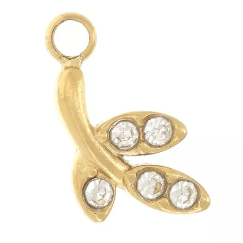 Charm de hoja de 9x5 mm con óxidos de circonio - Acero inoxidable dorado 304L x1