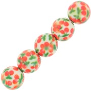 Cuentas de resina redondas de 10 mm con motivo cereza - Blanco - Naranja - Verde x10