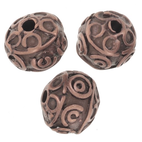 Cuentas redondas aplanadas 8x7 mm - motivos arabescos - - Cobre envejecido x5