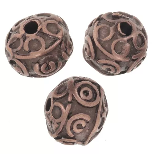 Cuentas redondas aplanadas 8x7 mm - motivos arabescos - - Cobre envejecido x5