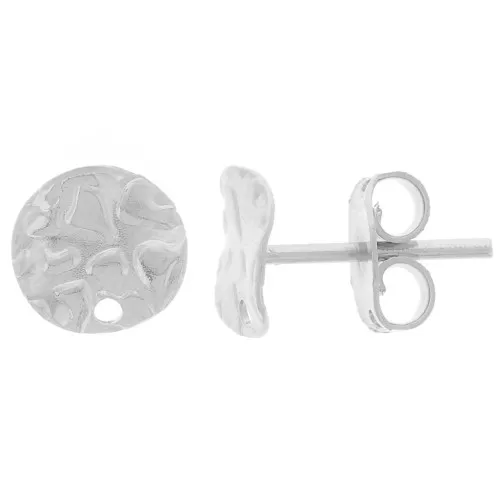 Pendientes disco martillado ondulado con agujero - 8 mm - Plateado fino x2
