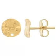 Pendientes de disco martillado ondulado con agujero - 8 mm - Dorado con oro fino x2