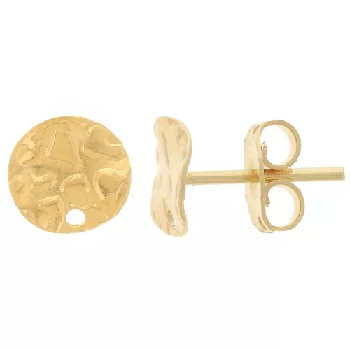 Pendientes de disco martillado ondulado con agujero - 8 mm - Dorado con oro fino x2