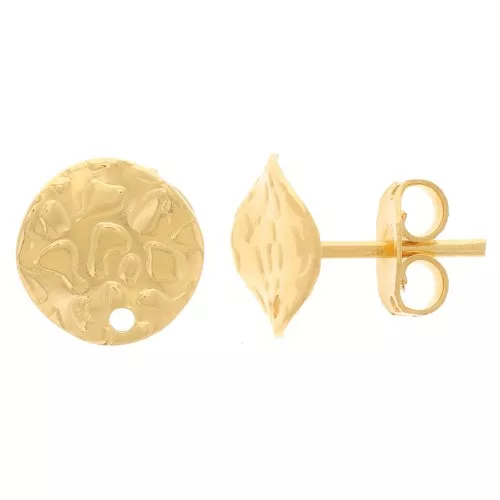 Pendientes de disco martillado y ondulado con orificio de 10 mm Dorado con oro fino x2