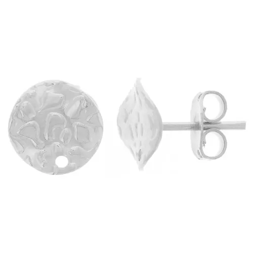 Pendientes de disco martillado y ondulado con orificio de 10 mm Chapado fino plata x2