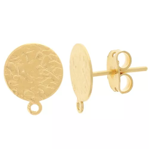 Pendientes de disco martillado - 10 mm - Dorado con oro fino x2