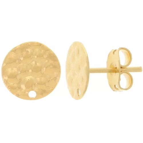 Pendientes de disco martillado con agujero - 10 mm - Dorado con oro fino x2