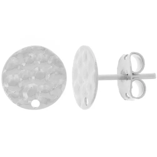 Pendientes disco martillado con agujero - 10 mm - Plateado fino x2