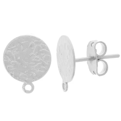 Pendientes disco martillado - 10 mm - Plateado fino x2