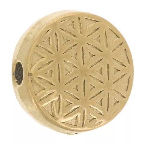 Cuenta redonda plana de 9,5 mm - motivo Flor de la vida - Acier inoxydable 316L Dorado x1