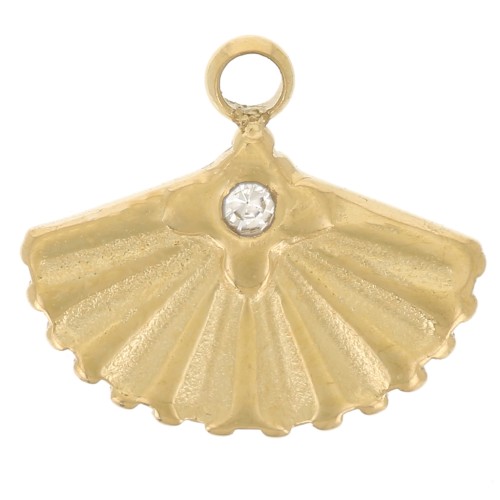 Abanico con strass 9x10 mm - Acero inoxidable 304L Dorado x1