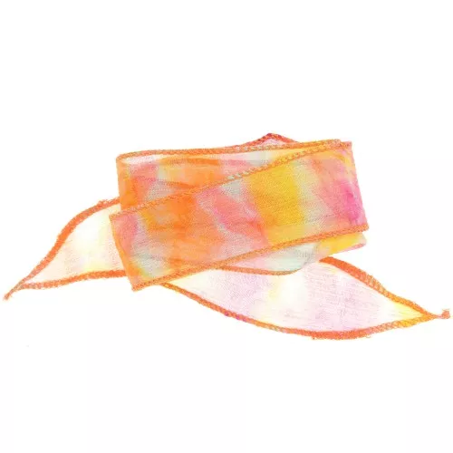 Cinta de seda de 25 mm - Tie and dye - Naranja - Rosa - Azul x85cm