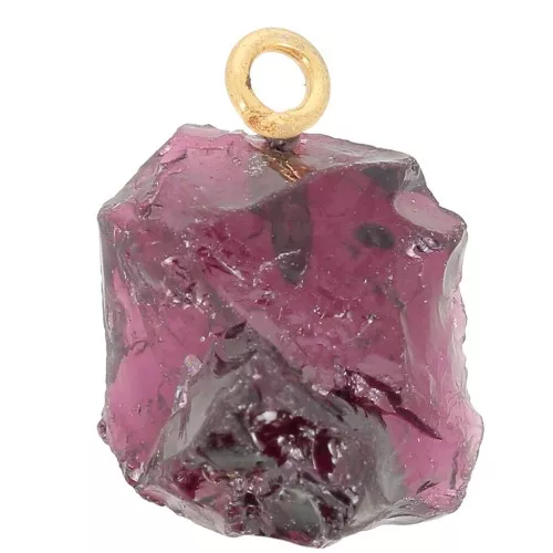 Colgante de piedra en bruto - Piedra natal de enero - Dorado con oro fino - Granate x1